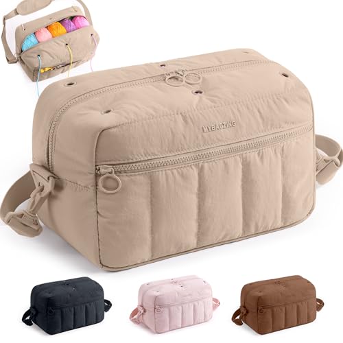 MYBAGZING Crochet Bag Organizer Knitting Bag Yarn Storage for Crochet Hook - color: Beige, size: Medium - 12"