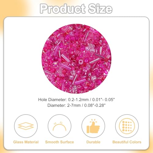 uxcell Mixed Glass Seed Beads 2-7mm Mini Loose Bugle Rose Red 1500Pcs - color: Rose Red, size: 2-7mm