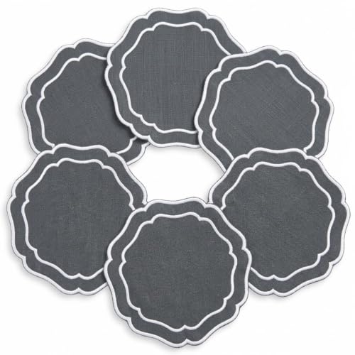 Linen Coasters for Drinks, Set of 6, 6 inch, Pewter - color: 1263 - Pewter, size: 6 inches