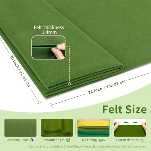 Campsite Green Fabric Sheet 72" X 36", 1.4mm Thick Large Soft Durable Flexible Craft Felt by The Yard, Nonwoven Fabric for DIY Sewing, Arts and Crafts, Decoration Projects - color: Campsite Green, size: 2 yard pre cut