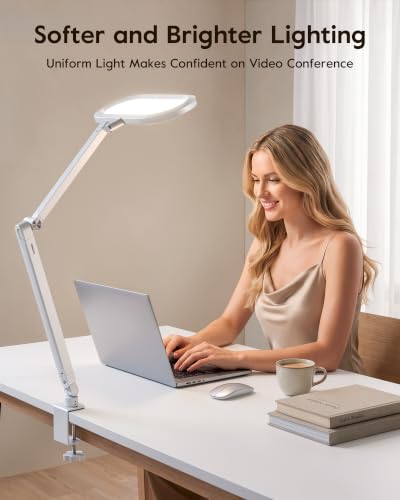 LitONES LED Desk Lamp with Clamp and Stepless Remote, Dual-Sided Soft Light - color: White