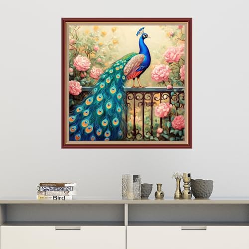 Dooxvey Cross Stitch Kits for Adults Beginners,Full Range of Cross-Stitch Stamped Kits Needlepoint Kits for Beginners Embroidery Kits 11CT Cross Stitch Patterns-Flower Blue Peacock 18x18 inch - color: Magicolor10