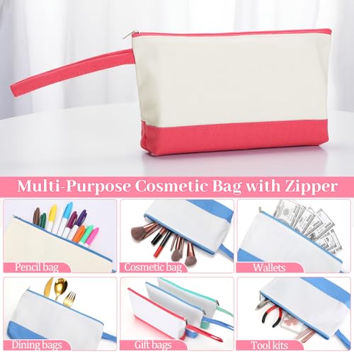 Silkfly 15 Pcs Cotton Canvas Makeup Bags Cosmetic Zipper Bags 10.2 x 5.5 x 2'' Blank DIY Pouch Bulk Pencil Case with Bottom Travel Toiletry Pouch for Women Craft Decor Gift (Fashion Color) - color: Fashion Color