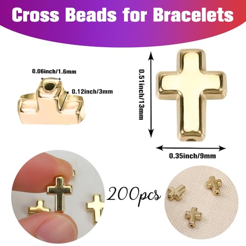 200PCS Cross Beads for Bracelets Cross Charms for Jewelry Making Gold Beads Charms Christian Crafts Small Crosses for Crafts Crosses for Jewelry Making(Alloy Gold) - color: Alloy-Gold