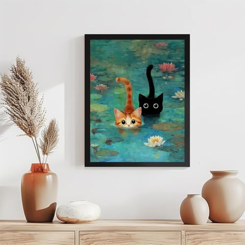 TCDZMYGS Stamped Cross Stitch Kits for Beginners-Pond Cat,12x16in - color: cross stitch-cat