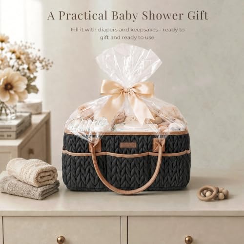 Konssy Baby Diaper Caddy Organizer, Braided Quilted Design with PU Handles - color: Cocoa Black