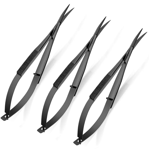 Lasnten 3 Pack Curved Stainless Steel Spring Squeeze Embroidery Scissors Eyebow Grooming Trimming Scissors Thread Snips Clippers Also for Applique, Fabric, Knitting, Sewing, Arts & Craft (Black) - color: Black