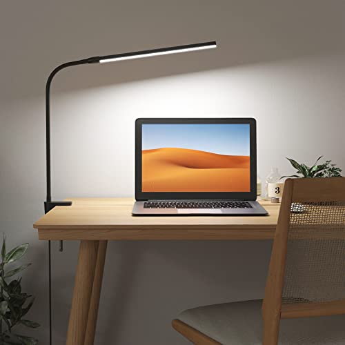Lepro Clip on Desk Lamp, LED Reading Light with Clamp, 460LM 5W, Black - color: Black