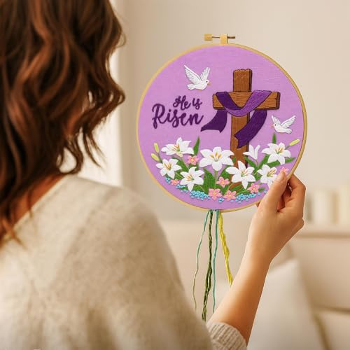 Nuberlic Lily Pattern Embroidery Kits for Beginner Adults - color: Easter