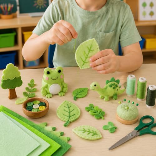 30Pcs Stiff Felt Sheets, 1mm Thick Felt Fabric Squares for Sewing & DIY - color: Green Series