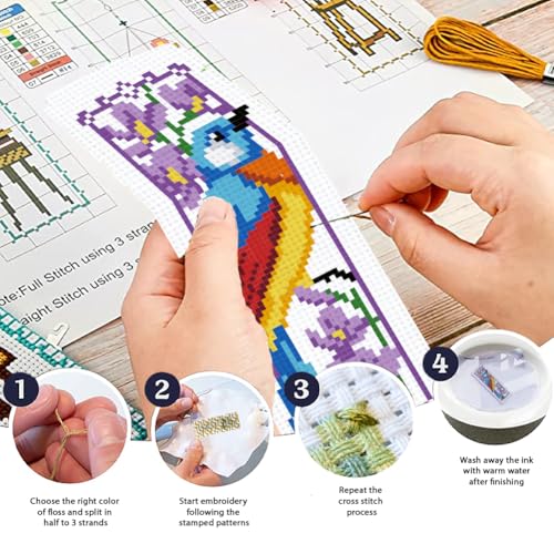 ORIGACH 6 Set Bird and Flower Cross Stitch Bookmark Kit for Beginner - style: Bird & Flower