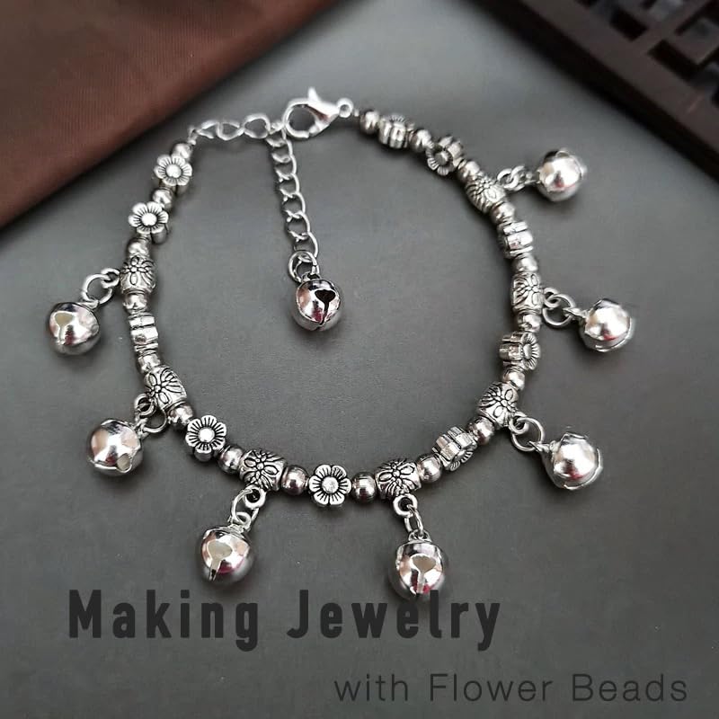 stino Silver Metal Spacer Beads for Jewelry Making, Heart Butterfly Flower Fish Beads for Bracelet Necklace Earrings,Jewelry Findings & Supplies, 50g (Flower (80pcs)) - color: Flower (80pcs)