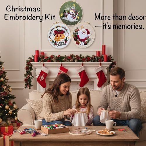 Nalexmi 3 Sets Christmas Embroidery Kits, Snowman, Santa, Jingle Bell - color: christmas