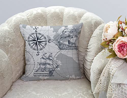 TSSOHU Nautical Sailboat Map Throw Pillow Cover Ship Anchor Cotton Linen Decorative Pillow Case Cushion Cover Home Sofa Decor 18x18 Inch Pillow Cover - color: Tss34
