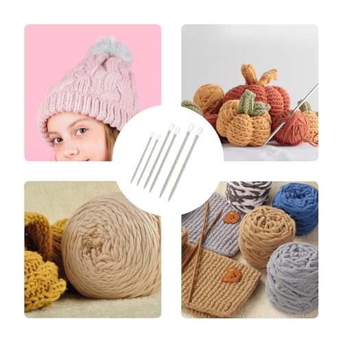 Acoeitl 6 Pcs 3 Size Aluminum Blunt Yarn Needles Large Eye Wool Needles for Yarn Crochet Weaving Darning Tapestry Needle for Beginners Sewing Needles Stitches (5.1 in,4 in,2.8 in) - style: Grey-5.1In/4In/2.8In