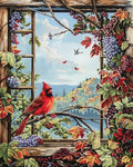 Red Cardinal Bird Perched on Window DIY 11CT Stamped Cross Stitch Kits for Beginners Easy Needlepoint Embroidery Counted Cross Stitch Art Craft for Wall Decoration 16x20inch(2)