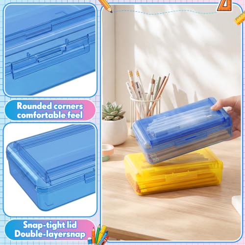 Blulu 6 Pack Double Layer Pencil Boxes Large Capacity,Blue, Rose, Yellow - color: Blue, Rose, Yellow