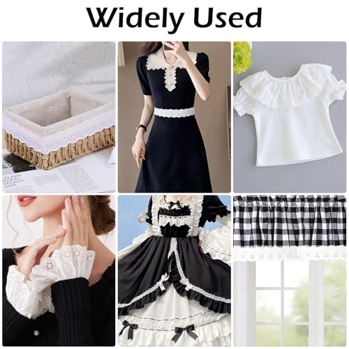 15 Yards Eyelet Lace Trim, White Cotton Lace Ribbon Wavy Edge Floral Embroidery Ruffle Laces Trim for Sewing Dress Clothes Bag Dolls Pets Clothes