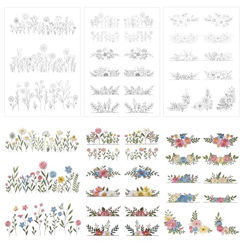 Ouligay 26 PCS Water Soluble Embroidery Patterns Water Soluble Embroidery Paper Wildflowers Stick and Stitch Embroidery Paper Floral Embroidery Transfer Paper for DIY Hand Sewing