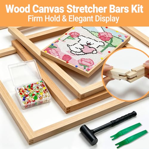 SMUAENSS 28 Pcs Wooden Needlepoint Stretcher Bars 14 Sizes DIY Canvas Frame Kit for Embroidery Art Oil Painting Posters with Claw Hammer and Thumbtacks 6 to 20 Inch - size: 14 Size