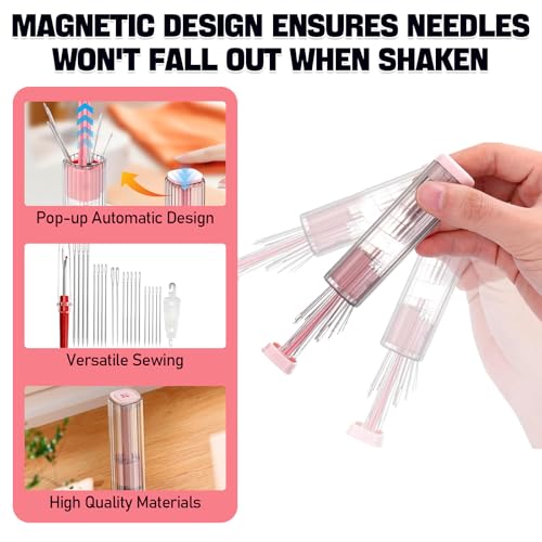 3PCS Sewing Ruler Clip-On Guide, Magnetic Needle Case Sewing Kit Set