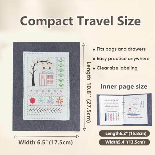 pzvdsog 2026 Upgraded Removable Stitch Book Kit with Extra Thick Threads, Needles Threader Thimble Sewing Tool, DIY Embroidery Stitch Bo-ok kit, 108 Pattern for DIY and Sew Enthusiast