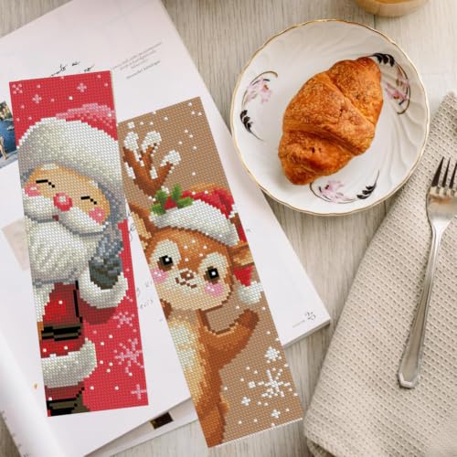 6 Set Christmas Cross Stitch Bookmark, Counted Cross Stitch Bookmarks with 6 Different Christmas Patterns, DIY Bookmark Kit for Adults and Beginners(6 Pack) - color: Sqszx-006