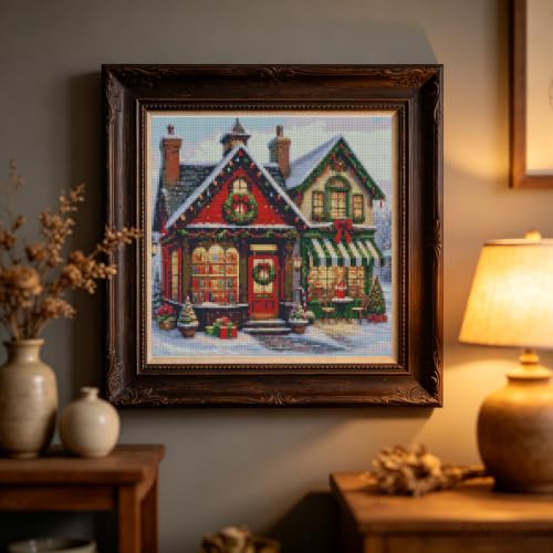 Christmas House Stamped Cross Stitch Embroidery Starter Kit for Adults - color: J194-01