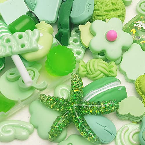 Chenkou Craft 50pcs Lots Mix Assorted Green Craft DIY Flatbacks Resin Flat Back Buttons Scrapbooking (Green) - color: Green