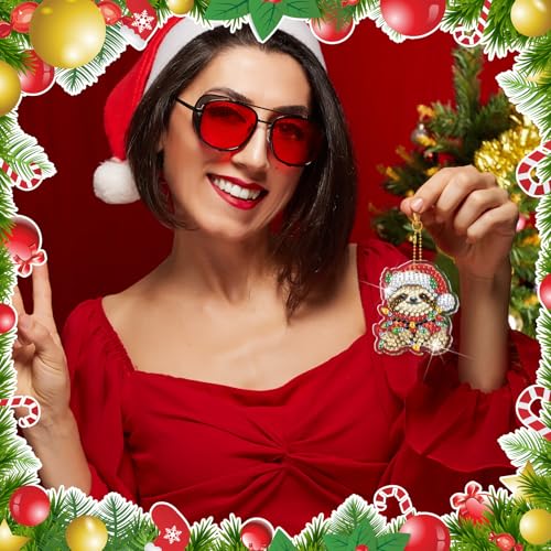 WILLBOND 30 Pcs Christmas Animals Diamond Art Keychain Ornaments Kits - color: Christmas Animal