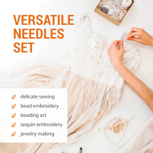 35 Big and Thinner Eye Sharp Needles for Hand Sewing and 100 Straight Beading Needles Size 11 for Bead Projects - Total 135 Needles for Sewing, Crafting, and DIY