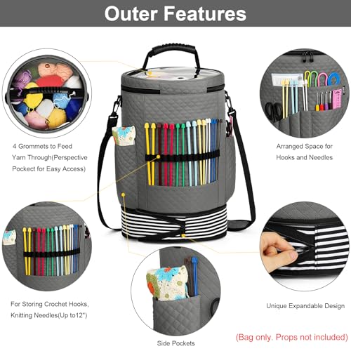 Crochet Yarn Knitting Bag 3PCS Expandable Large Yarn Storage Organizer Bag - color: Gray