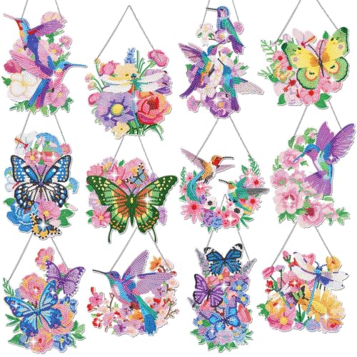 Cinnvoice Seasonal Diamond Art Hanging Kit,12 Pcs,Fluttering Garden - style: Fluttering Garden