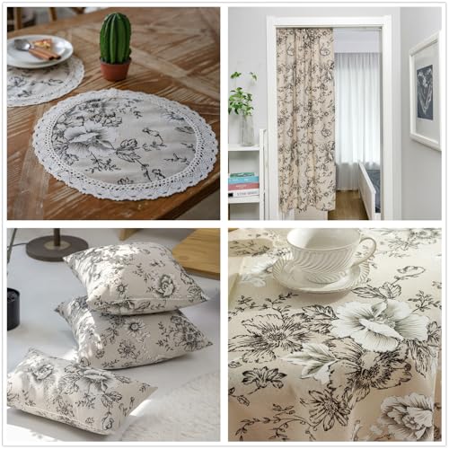 Linen Floral Fabric by The Yard 3 Yard by 62 Inch Width - color: Farmhouse Peony, size: 3 Yard