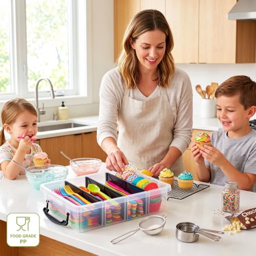 Citylife 2PC Clear Craft Organizers and Storage with 3 Removable Dividers - size: 6.4 Qt-2 Pack-D