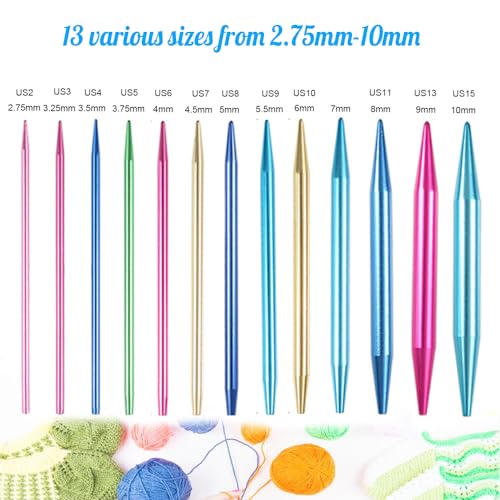 Weabetfu 60pcs Interchangeable Circular Knitting Needles Set,2.75mm-10mm