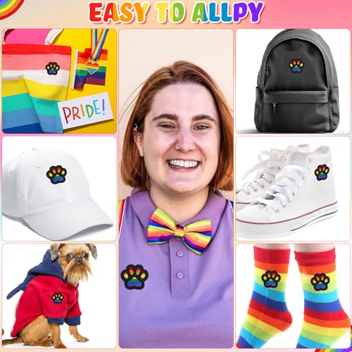 Waydress 24 Pcs Iron on Patches Paw Print Decoration for Clothing, Rainbow - color: Rainbow