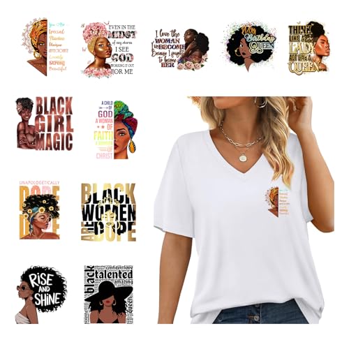 11PCS Inspiring Quote Art Black Women Iron On Transfer Stickers - style: BWG003
