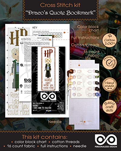 Personalized.Design Cross Stitch Bookmark Kit with Draco's Quote 'Reading? I Didn't Know You Could Read' - color: Draco