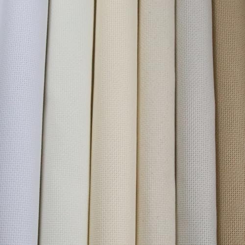 KCS 6 pc of 15" x 18" (38cmx45cm) Counted Cotton Aida Cloth Cross Stitch Fabric Rolled Box (18CT-G) - color: 18ct-g