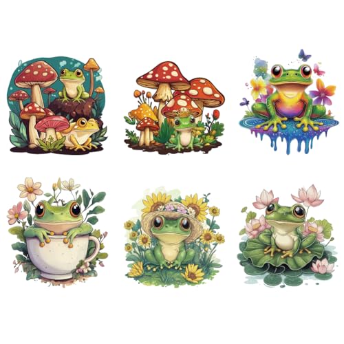 arricraft 6 Pcs Iron on Decals Patches, 6 Sizes Frog Animal Mushroom Iron on Stickers Flowers Butterfly Heat Transfer Stickers PET Washable Patches for DIY Clothes Decor Backpacks Cover - size: 8.7 Inch Long, style: Frog Mushroom