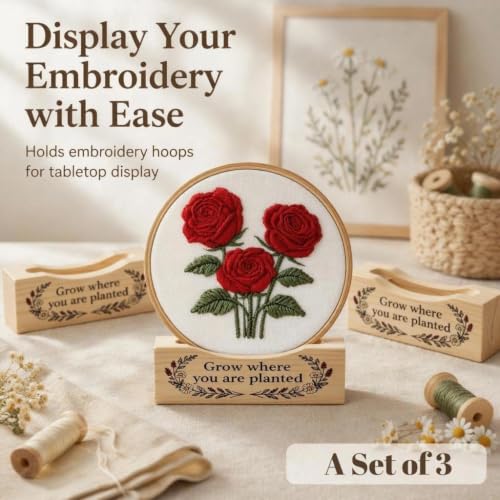 3Pack Embroidery Hoop Display Stand - 2-Tier Groove Wooden Base Fits 4-10 Inch Embroidery Hoops,Rectangle Embroidery Hoop Stand Base for Desktop Showcasing Finished Works & Organizing Projects Decor