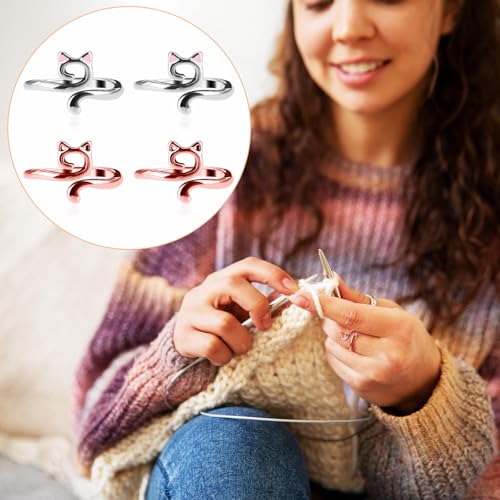 YUXIANLB Knitting Crochet Loop Ring for Fingers Metal Open Yarn Guide Crochet Rings Adjustable Braided Faster Knitting Thimbles Holders Accessories (2Rose Gold, 2Silver with Pink) - color: 2Rose Gold, 2Silver with pink