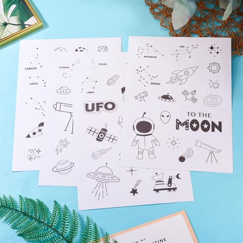 Beadthoven 69pcs Water Soluble Embroidery Stabilizers, Stick and Stitch Embroidery Paper with Pre-Printed Space Rocket Planet Constellation Patterns Wash Away Adhesive Stabilizers for Hand Sewing - color: Space