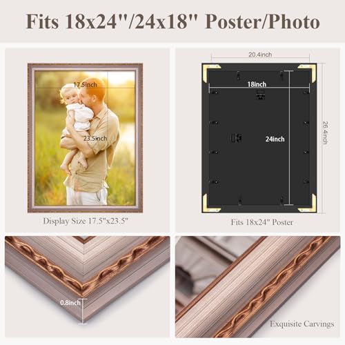 18x24 Frame Champagne Gold, Elegant Ornate 24x18 Picture Frame with Floral Trim, for 18 x 24inch Gallery Photo Pic with HD Plexiglass, 1.6in Widen 0.8in Thick, Horizontal Vertical Wall Display - color: Champagne Gold, size: 18x24in