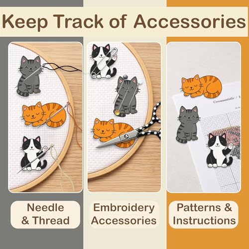 Kraftex Magnetic Needle Minder. Needleminder for Embroidery & Sewing. Cute Needlepoint Accessories. Magnetic Needle Holder for Cross Stitch. Cute Magnet Pin Gift - color: Cats