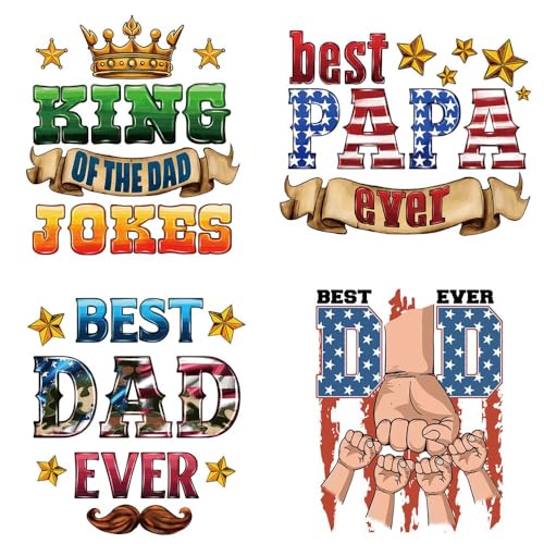 Father’s Day Iron on Patches Best Dad Ever Heat Transfers Vinyl Decals PAPA DTF Transfer Ready to Press Crown Fist Beard Design King of The Dad Iron on Appliques for Men T Shirt Clothes Bag DIY Decor - color: Father's Day