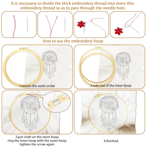 BEUNITONE 4 Set Dream Catcher Embroidery Kit for Beginners 7.9"x7.9" - style: D-Dreamcatcher
