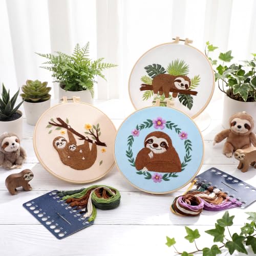 Mindsoft 3 Set Needlepoint Kit for Beginners with Hoop,Sloth - style: Sloth