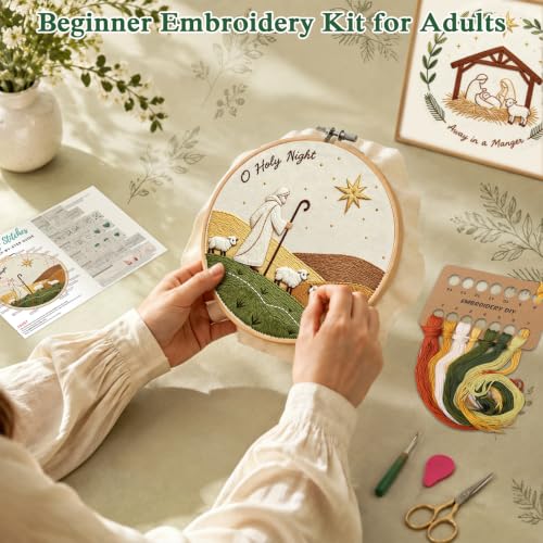 Louise Maelys 3 Set Christmas Embroidery Kit for Beginners, Faith DIY Craft - color: Christian